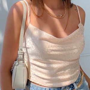 Tiger Cherry - Satin handkerchief cowl neck tie back tank